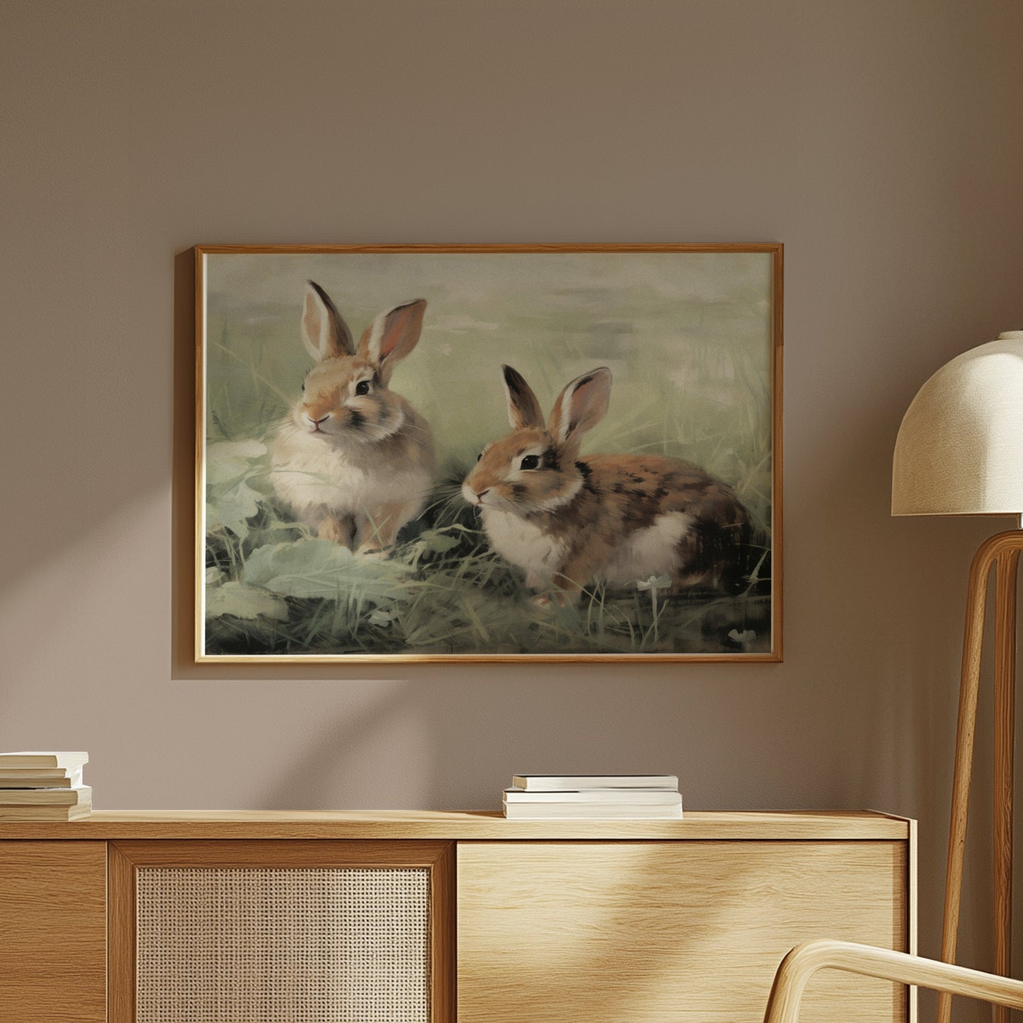 Premium Poster of Adorable Bunnies in Meadow Scene Art Print Posters