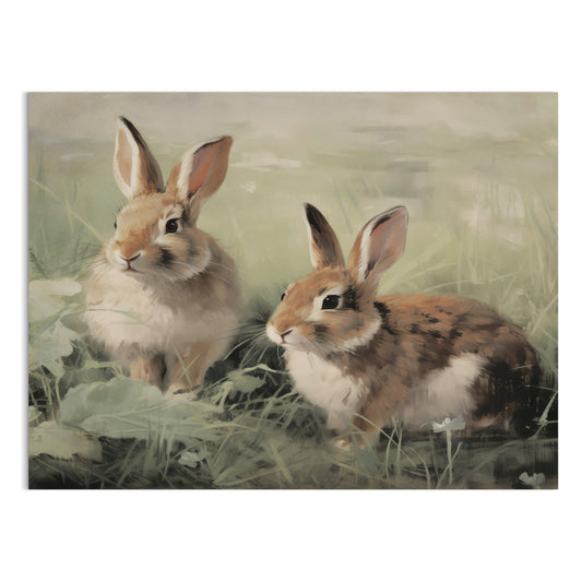 Premium Poster of Adorable Bunnies in Meadow Scene Art Print Posters