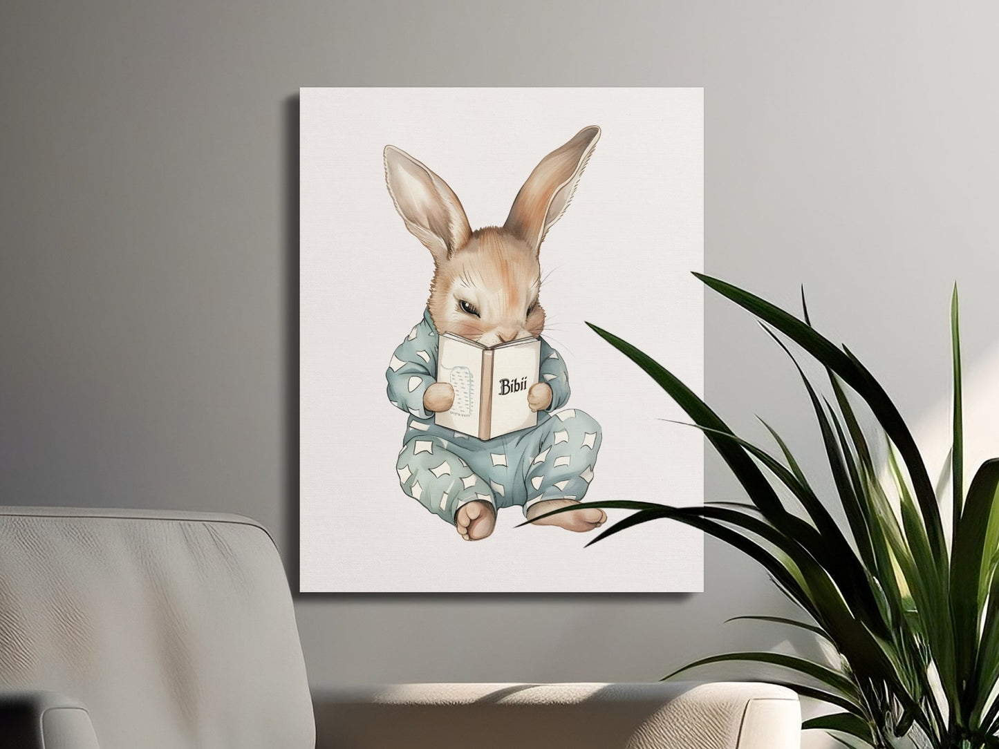 Premium Poster of Adorable Bunny Reading a Book Nursery Canvas Wraps