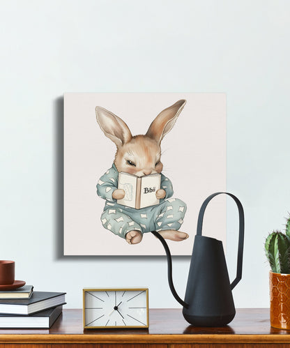 Premium Poster of Adorable Bunny Reading a Book Nursery Canvas Wraps