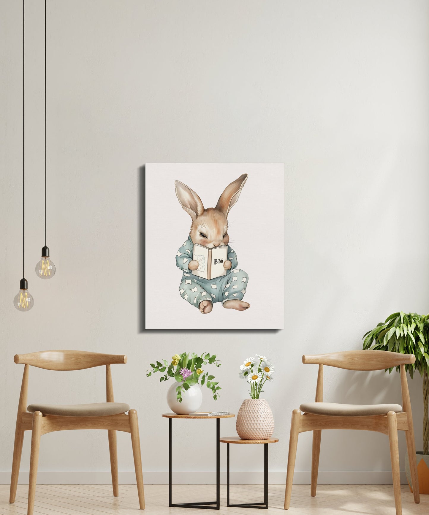 Premium Poster of Adorable Bunny Reading a Book Nursery Canvas Wraps