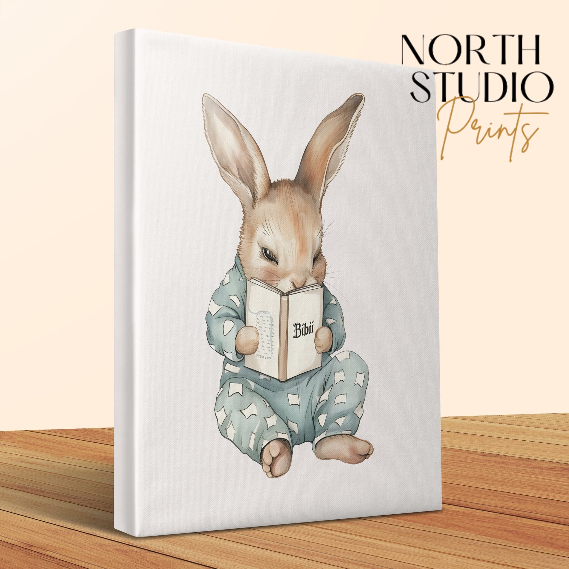 Premium Poster of Adorable Bunny Reading a Book Nursery Canvas Wraps