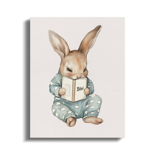 Premium Poster of Adorable Bunny Reading a Book Nursery Canvas Wraps
