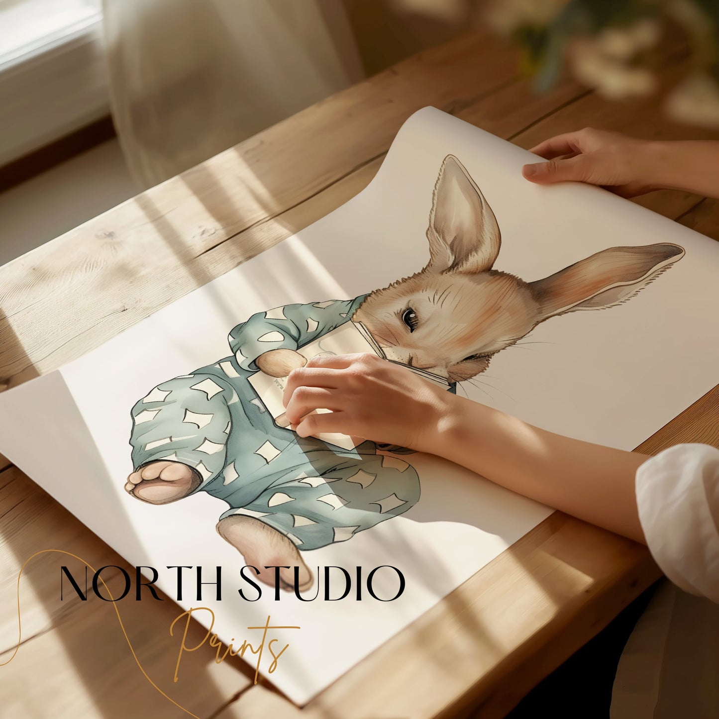 Premium Poster of Adorable Bunny Reading a Book Posters