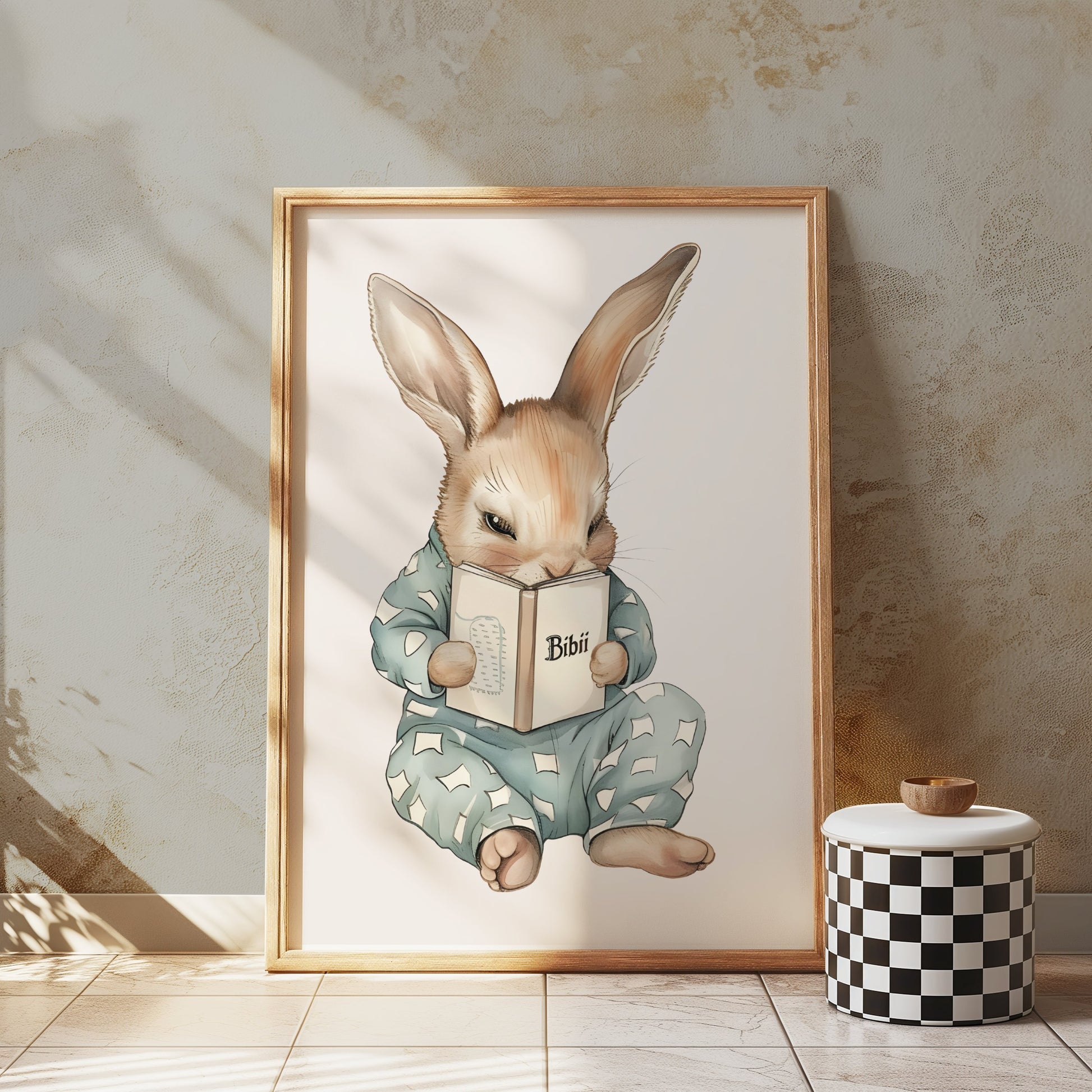 Premium Poster of Adorable Bunny Reading a Book Posters