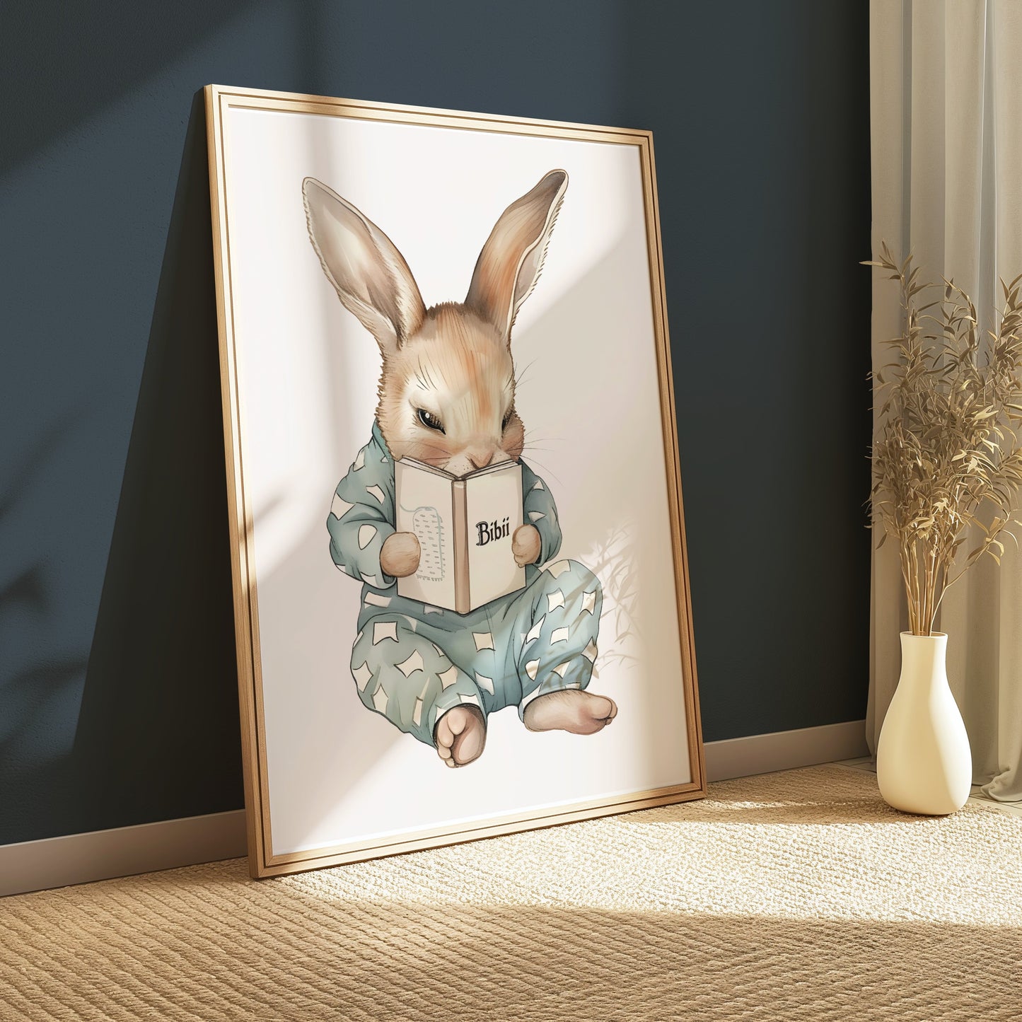 Premium Poster of Adorable Bunny Reading a Book Posters