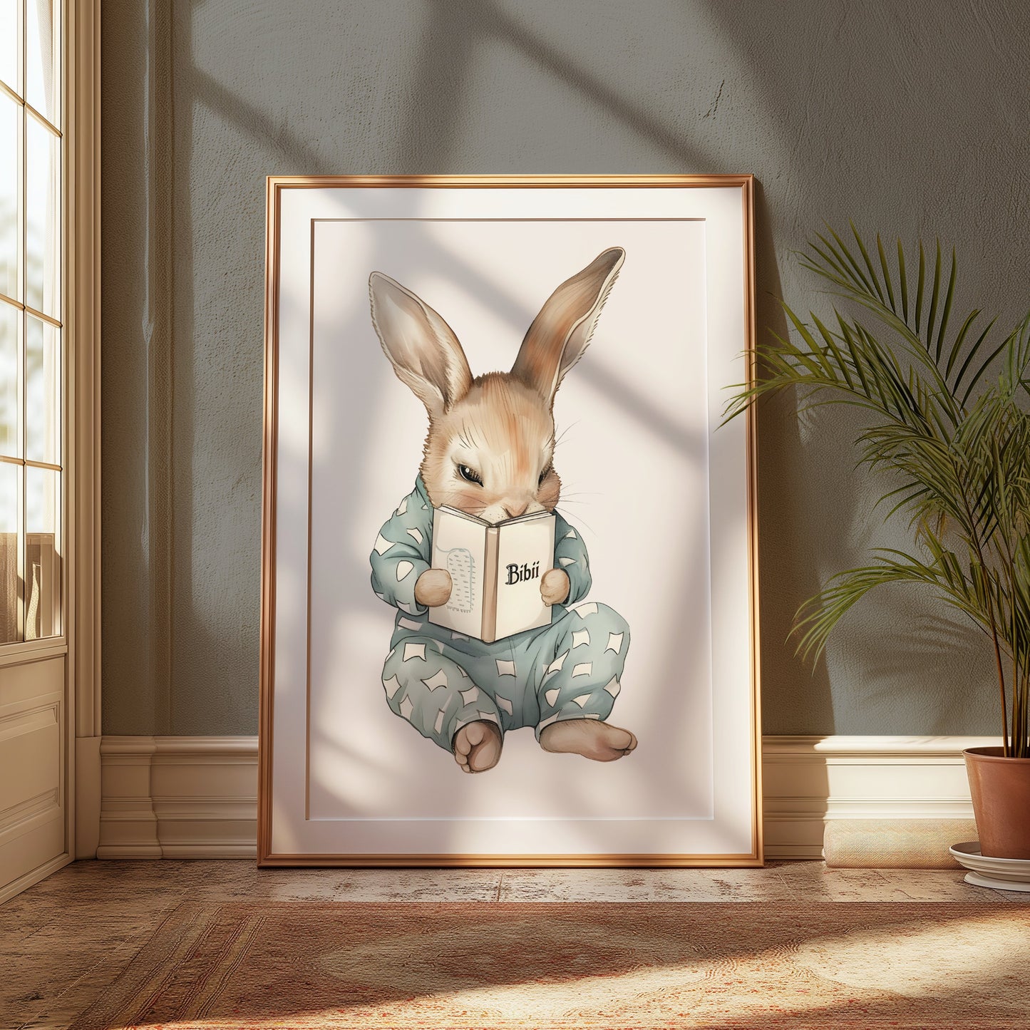 Premium Poster of Adorable Bunny Reading a Book Posters