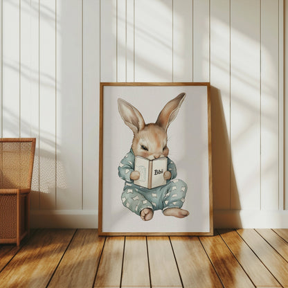 Premium Poster of Adorable Bunny Reading a Book Posters