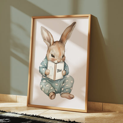 Premium Poster of Adorable Bunny Reading a Book Posters