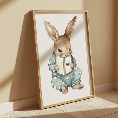 Premium Poster of Adorable Bunny Reading a Book Posters