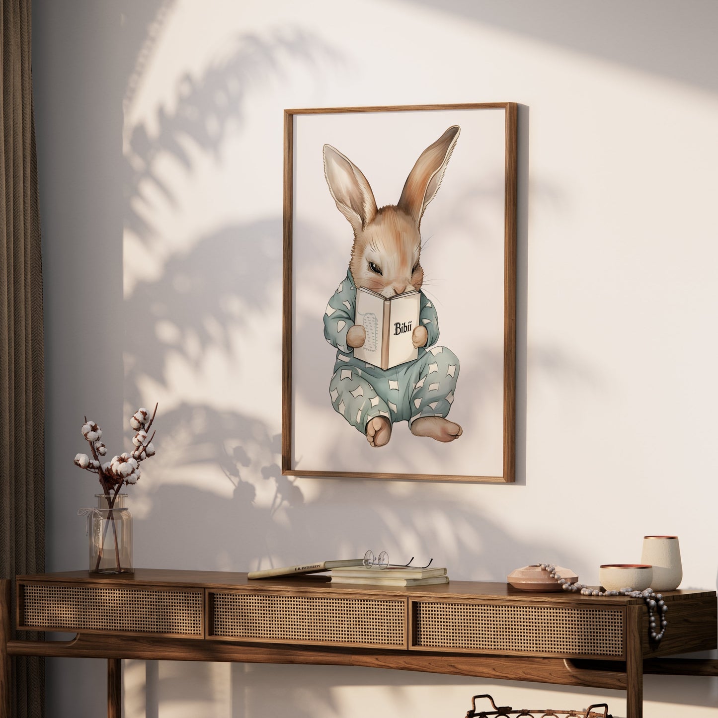 Premium Poster of Adorable Bunny Reading a Book Posters