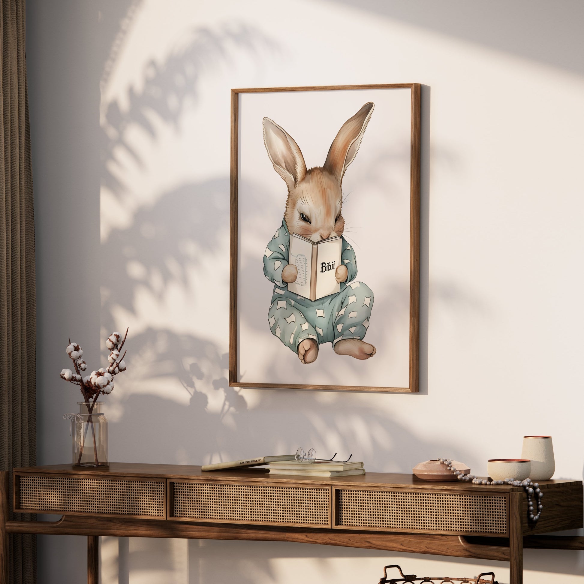 Premium Poster of Adorable Bunny Reading a Book Posters