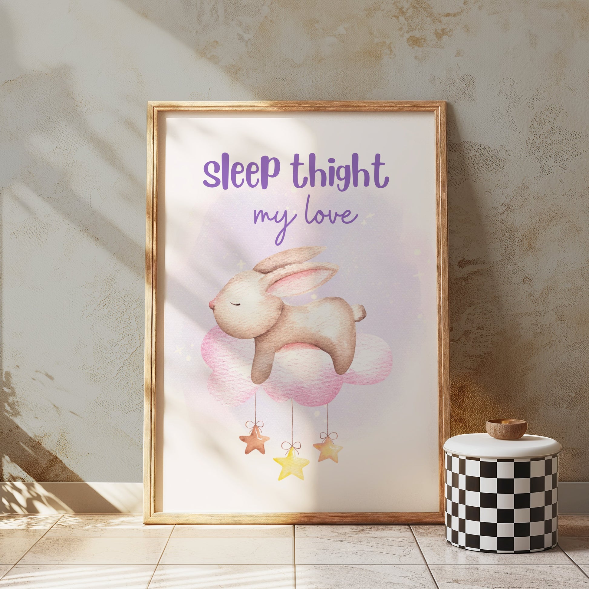 Premium Poster of Adorable Bunny on Cloud with Stars Posters
