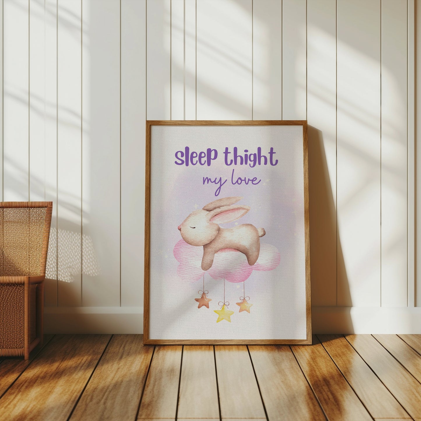 Premium Poster of Adorable Bunny on Cloud with Stars Posters