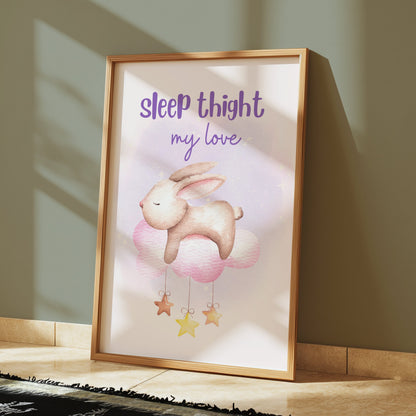Premium Poster of Adorable Bunny on Cloud with Stars Posters