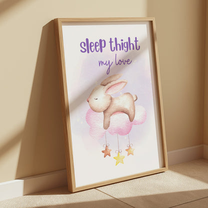 Premium Poster of Adorable Bunny on Cloud with Stars Posters