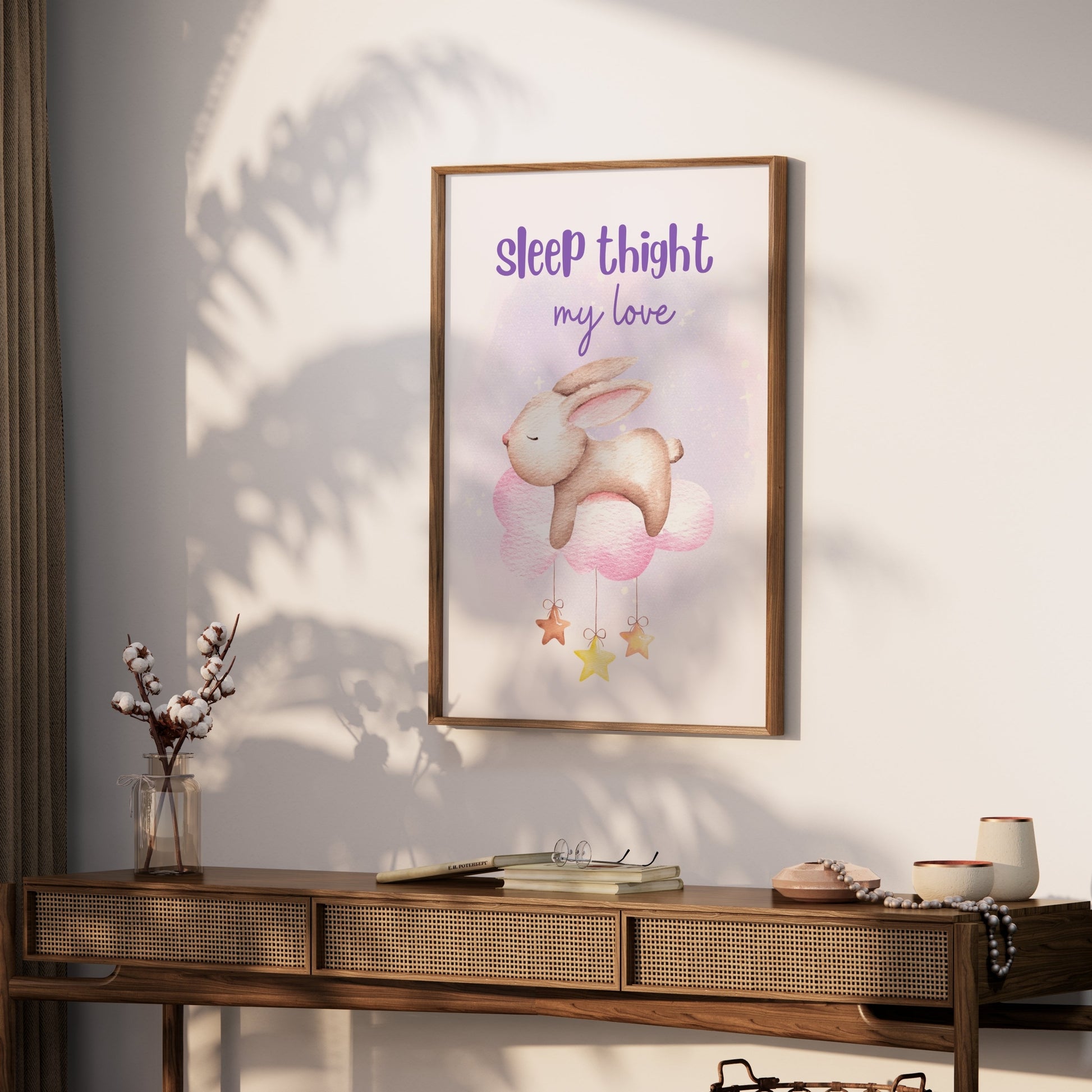 Premium Poster of Adorable Bunny on Cloud with Stars Posters