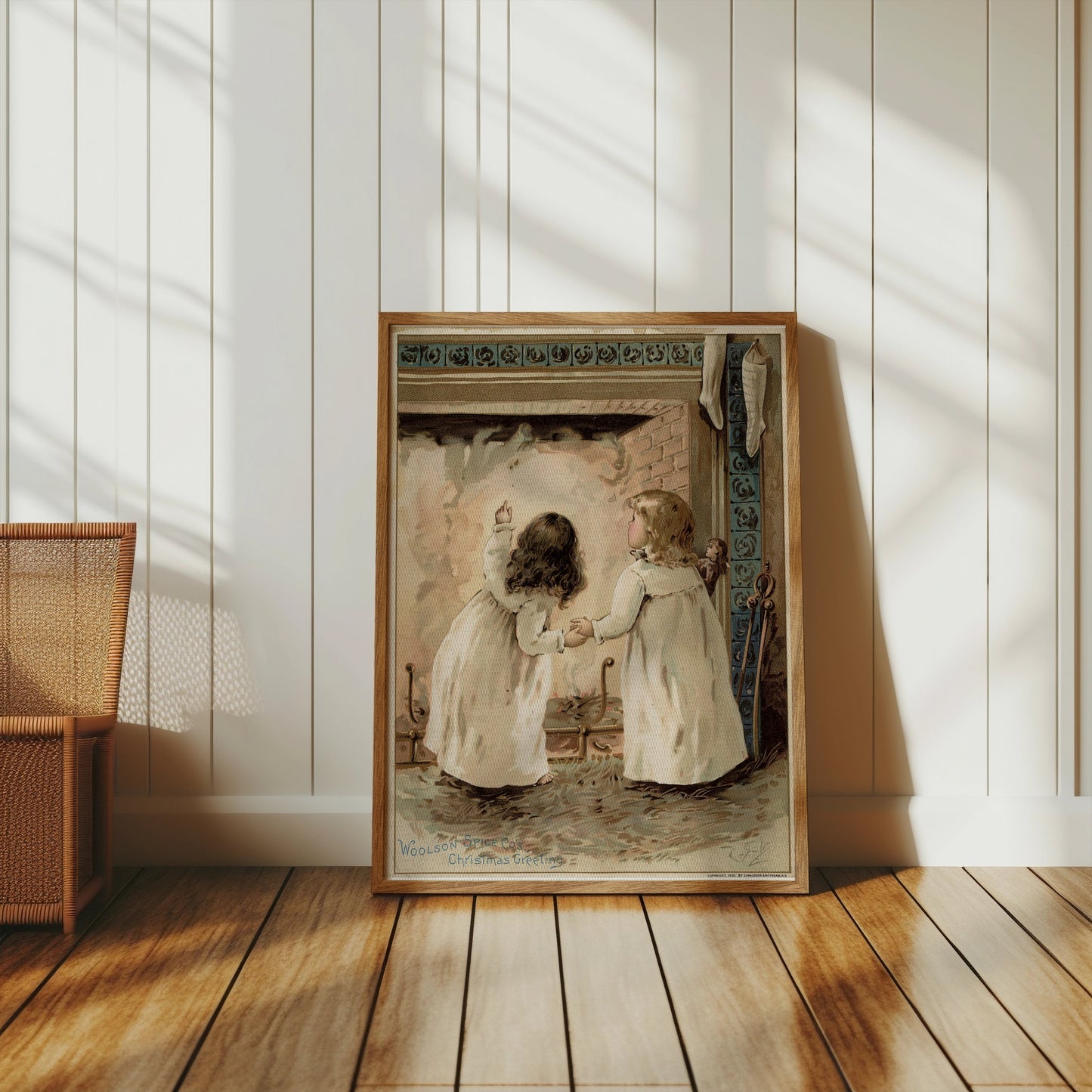 Premium Poster of Adorable Children by Fireplace Woolson Spice Co Posters