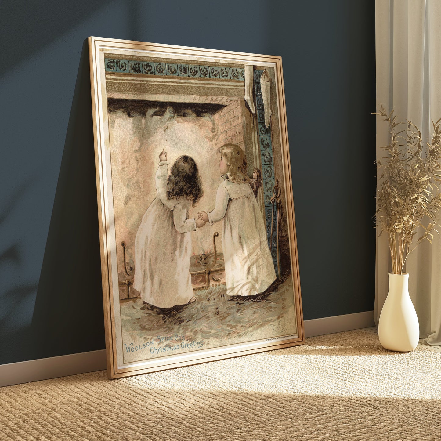 Premium Poster of Adorable Children by Fireplace Woolson Spice Co Posters