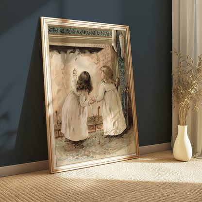 Premium Poster of Adorable Children by Fireplace Woolson Spice Co Posters