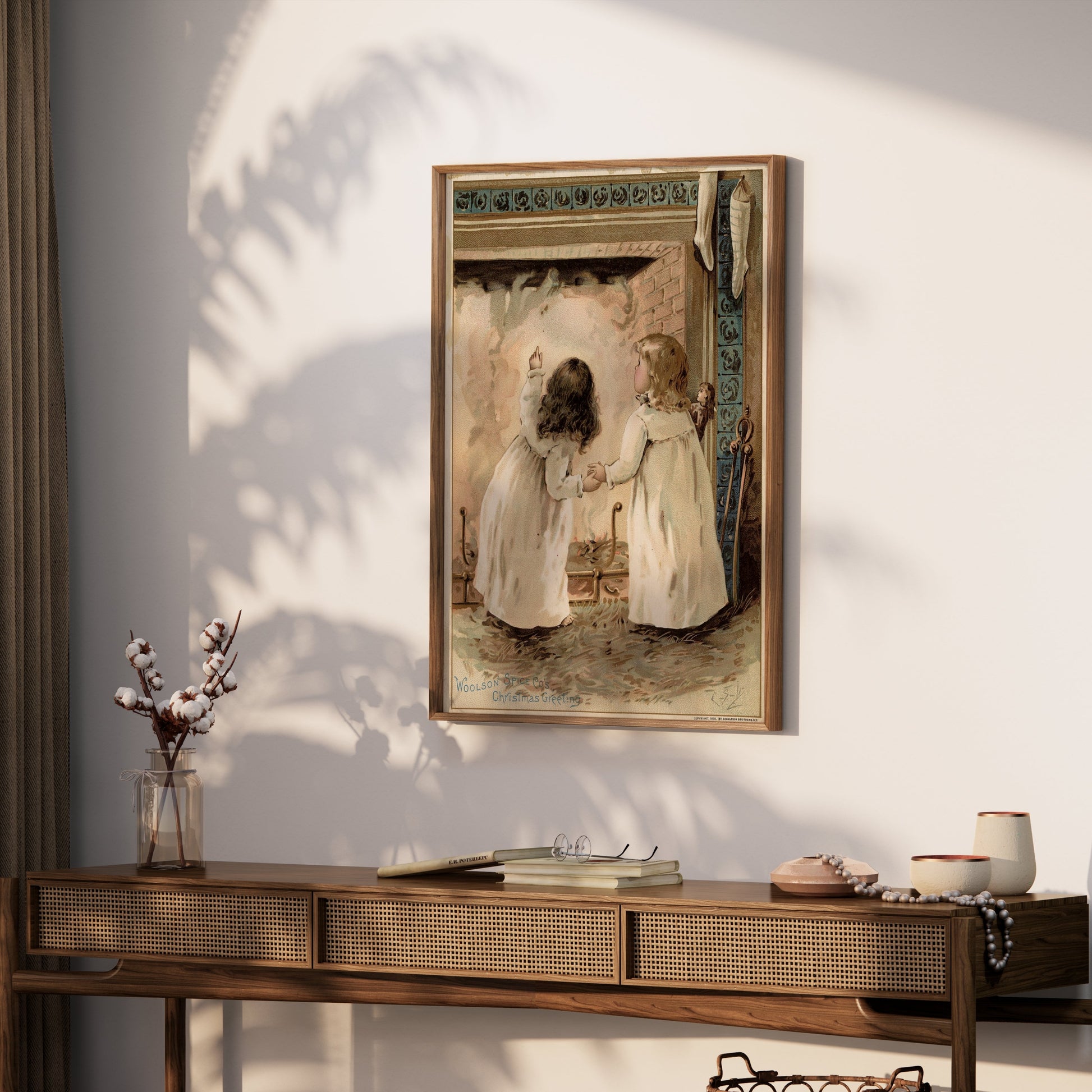 Premium Poster of Adorable Children by Fireplace Woolson Spice Co Posters