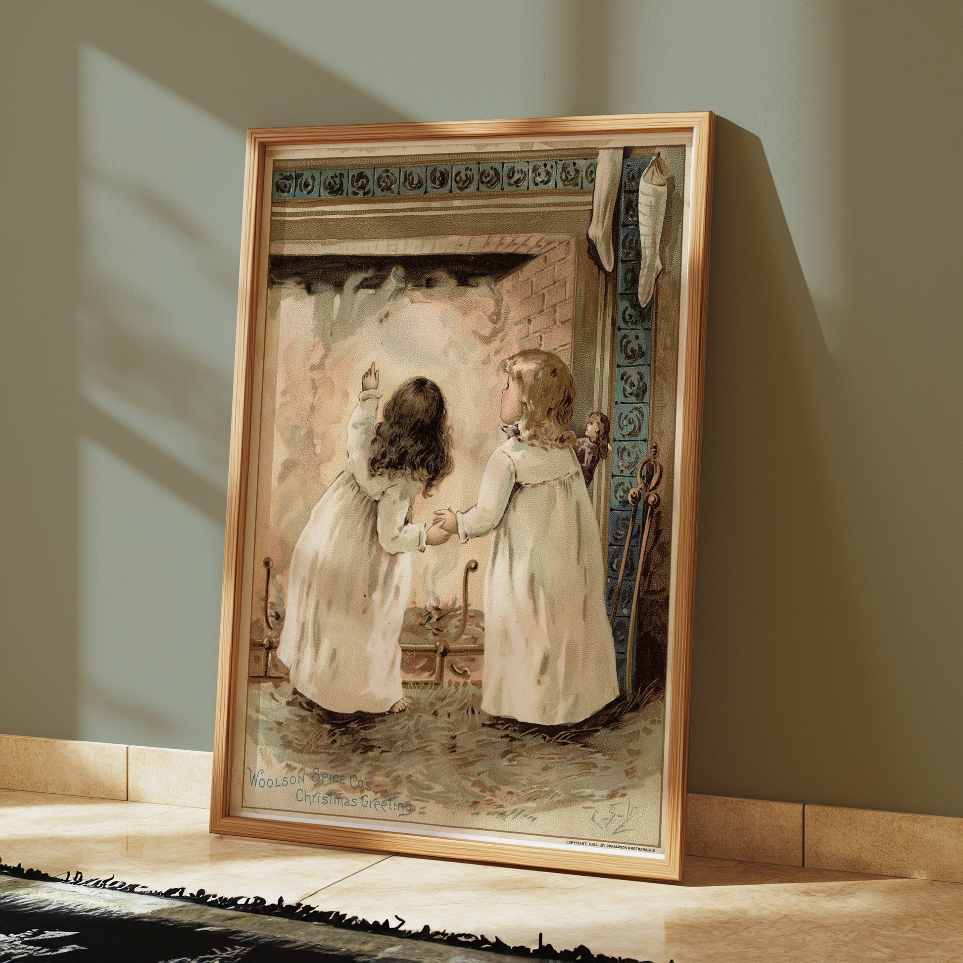 Premium Poster of Adorable Children by Fireplace Woolson Spice Co Posters