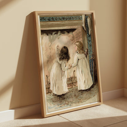 Premium Poster of Adorable Children by Fireplace Woolson Spice Co Posters