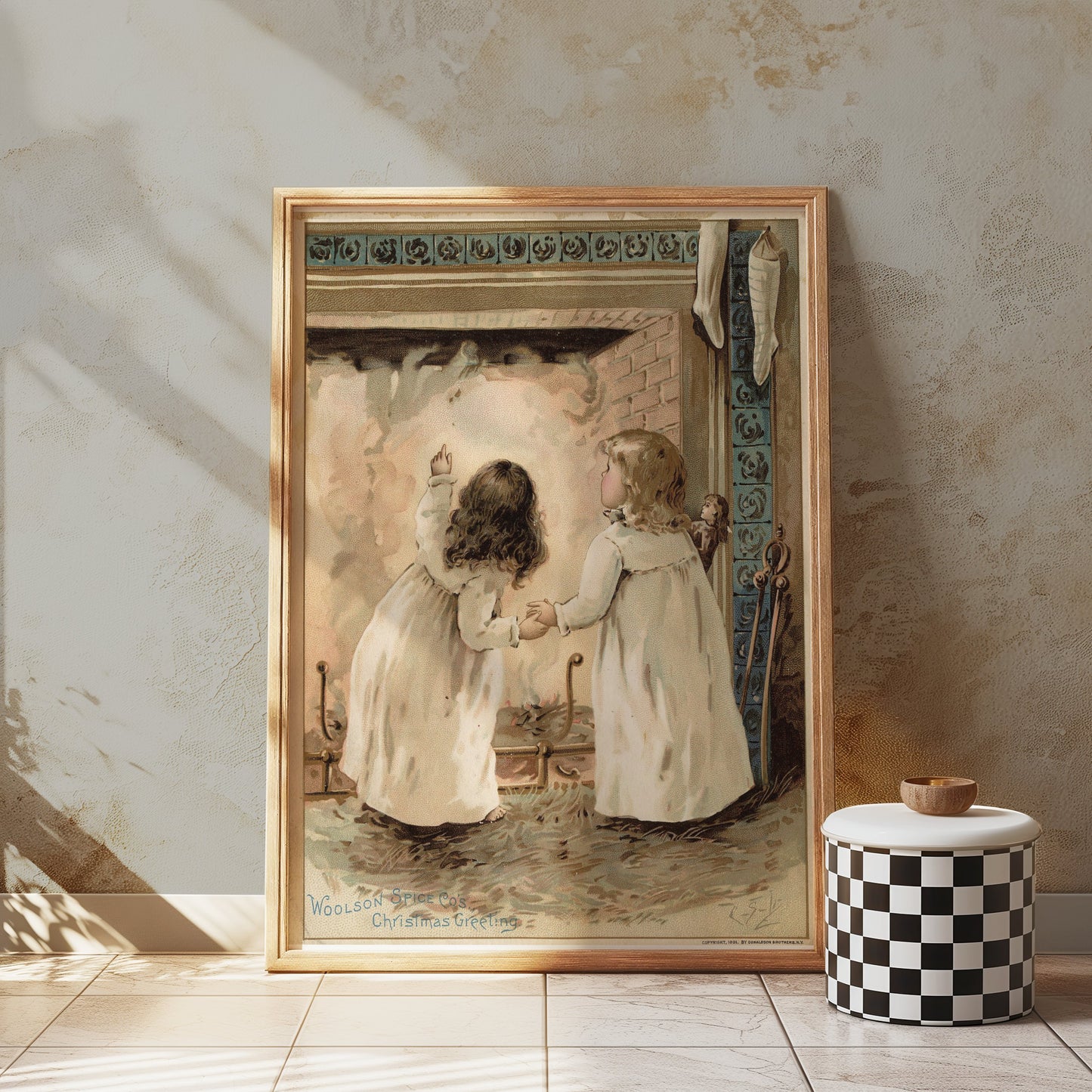 Premium Poster of Adorable Children by Fireplace Woolson Spice Co Posters