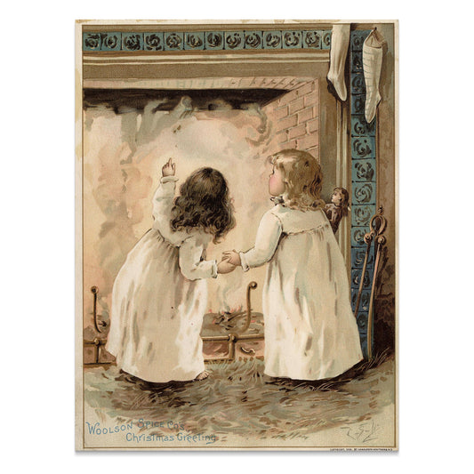 Premium Poster of Adorable Children by Fireplace Woolson Spice Co Posters