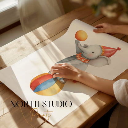 Premium Poster of Adorable Circus Elephant Balancing on Ball Posters