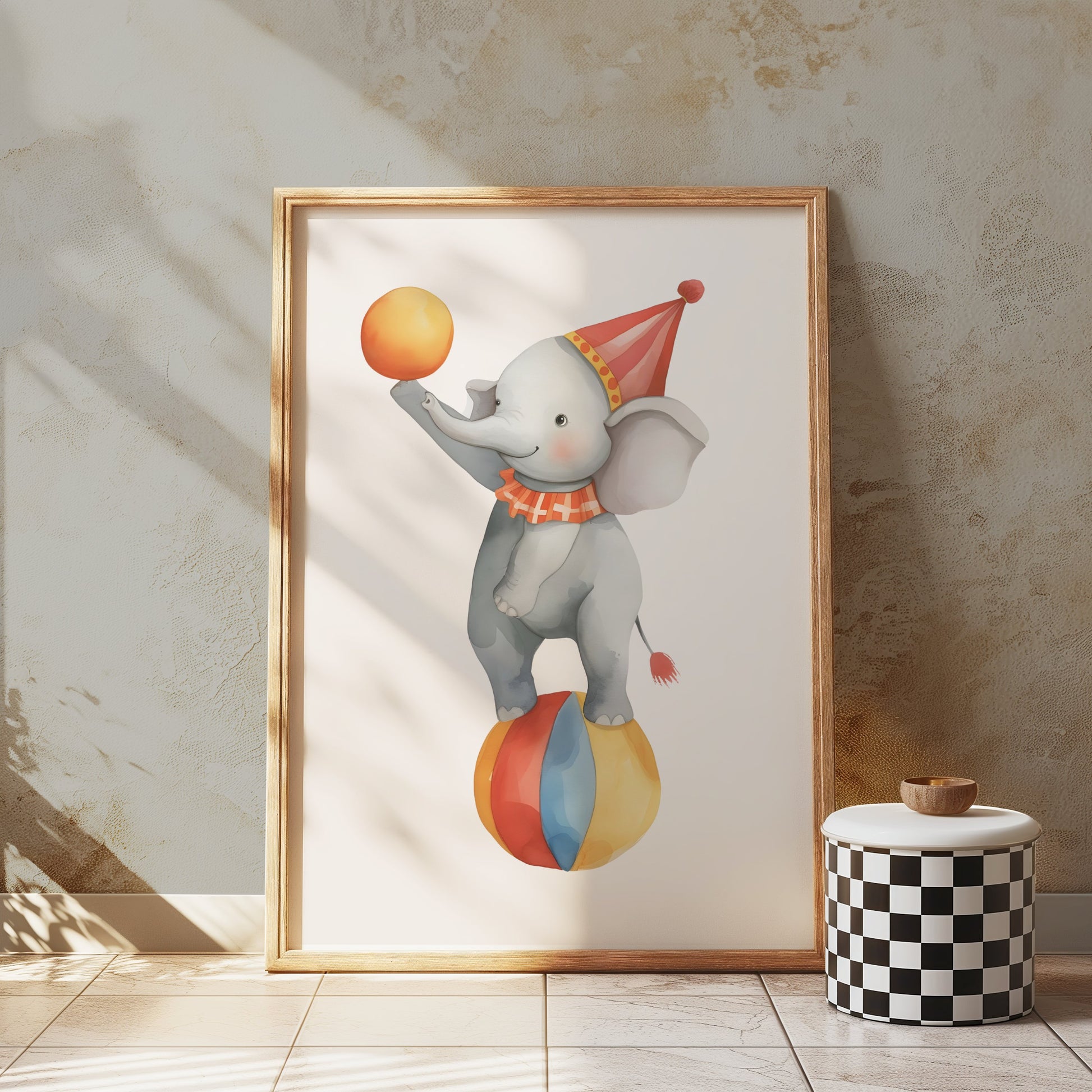 Premium Poster of Adorable Circus Elephant Balancing on Ball Posters