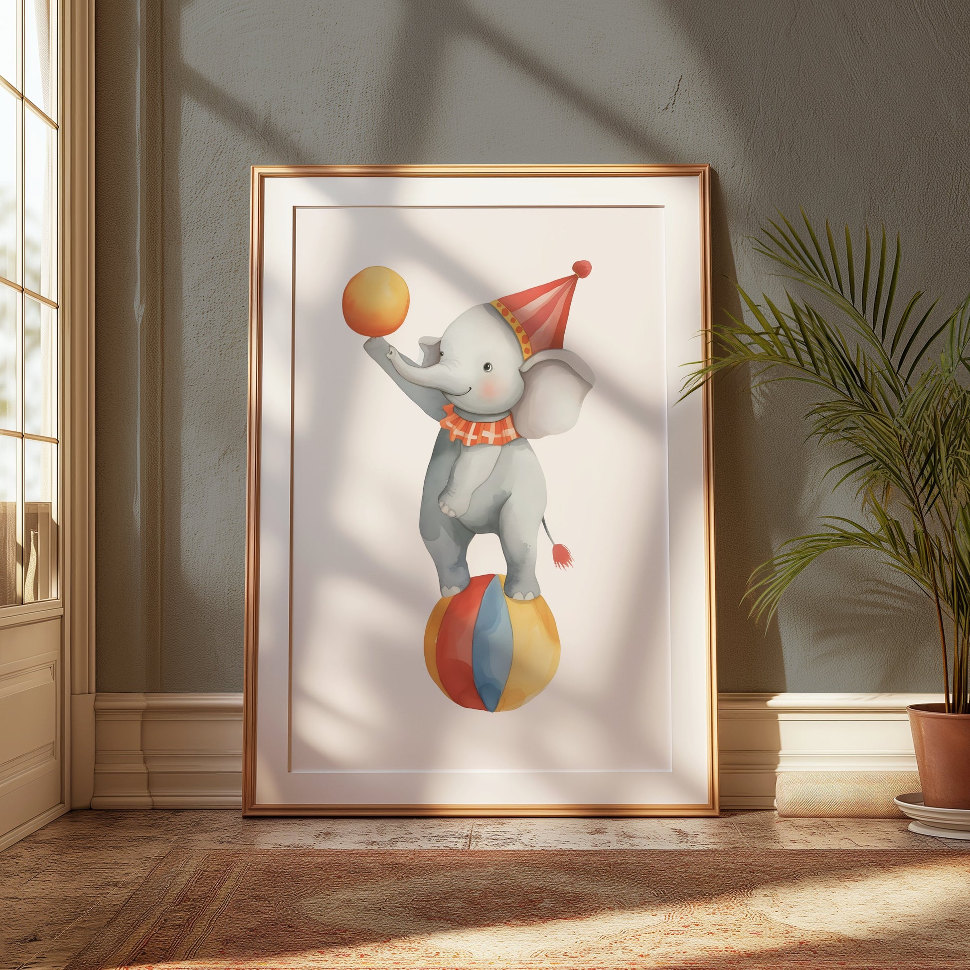 Premium Poster of Adorable Circus Elephant Balancing on Ball Posters