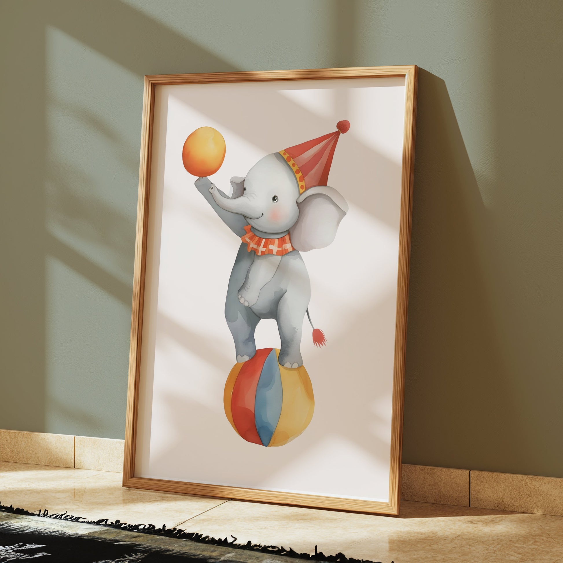 Premium Poster of Adorable Circus Elephant Balancing on Ball Posters