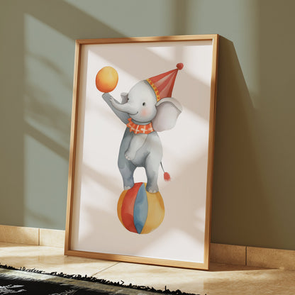 Premium Poster of Adorable Circus Elephant Balancing on Ball Posters
