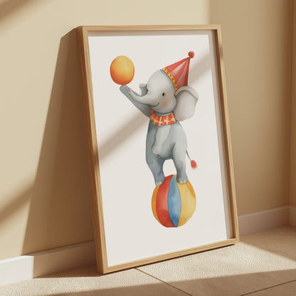 Premium Poster of Adorable Circus Elephant Balancing on Ball Posters