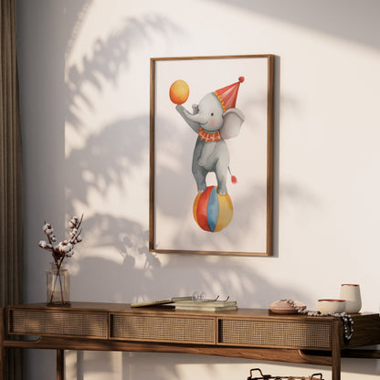 Premium Poster of Adorable Circus Elephant Balancing on Ball Posters