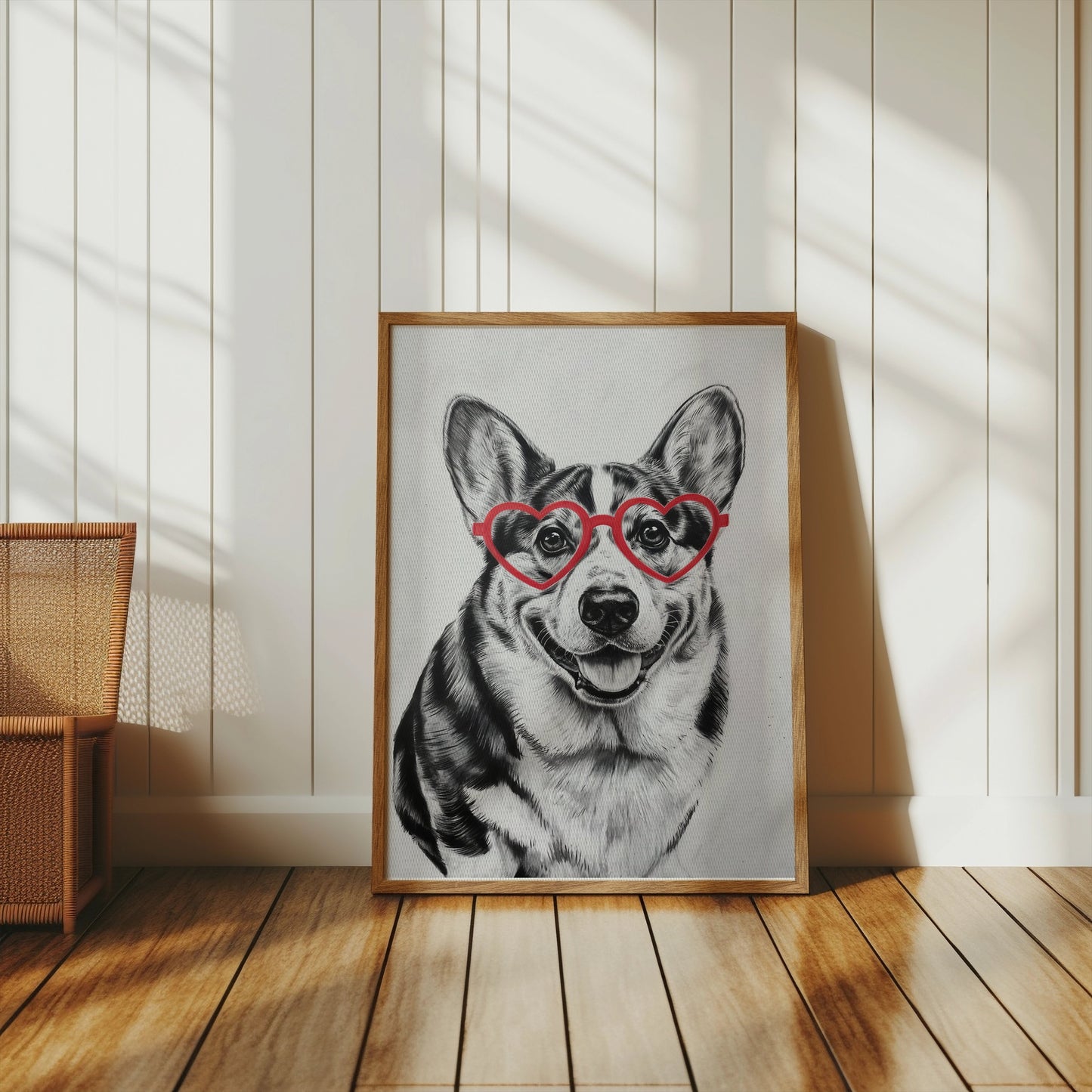 Premium Poster of Adorable Corgi With Heart Shaped Glasses Posters