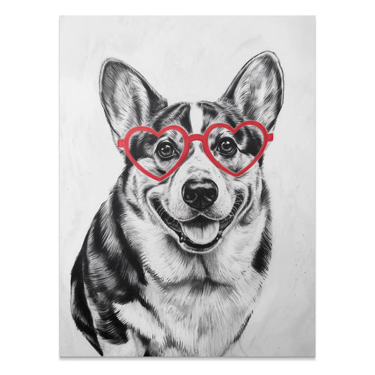 Premium Poster of Adorable Corgi With Heart Shaped Glasses Posters