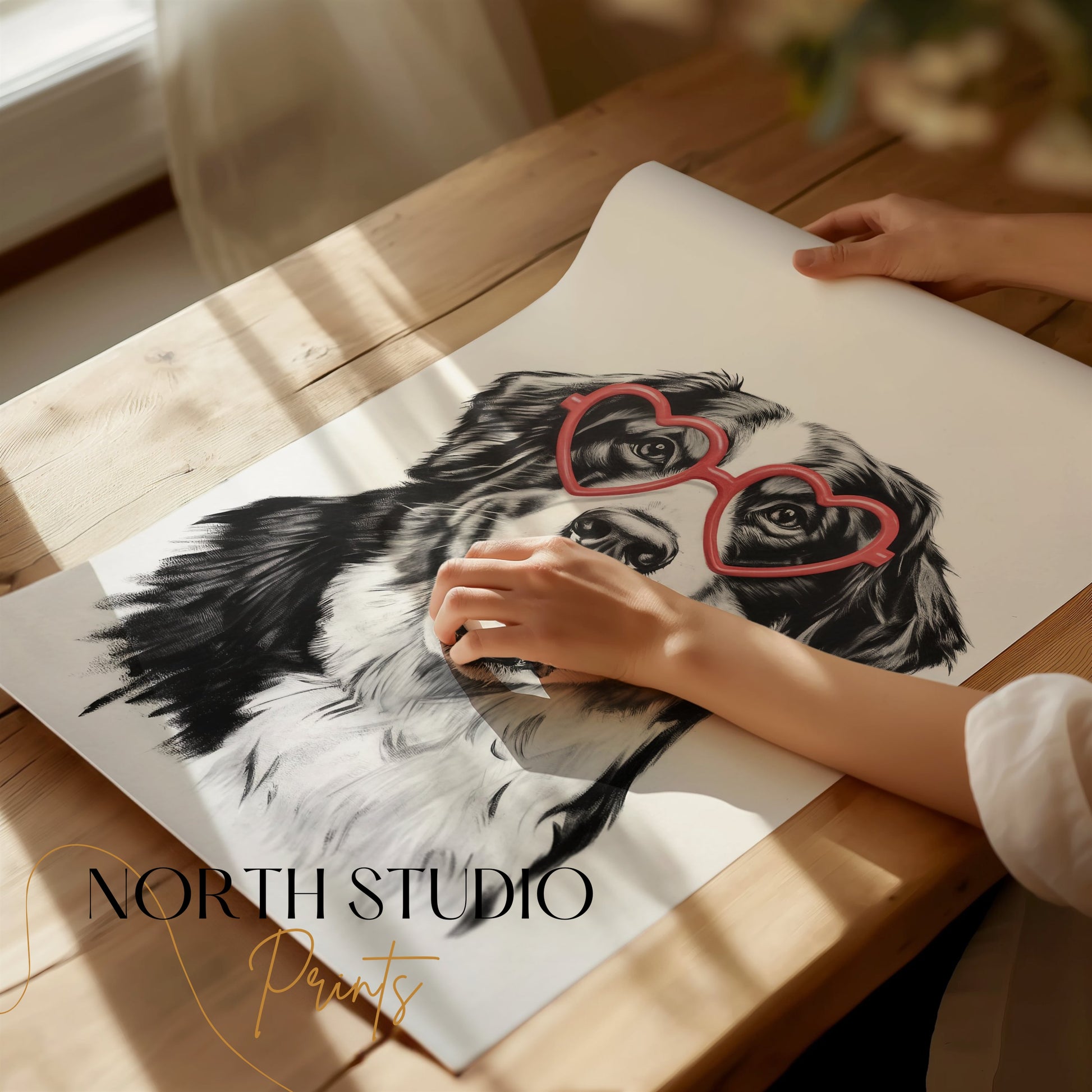 Premium Poster of Adorable Dog Wearing Heart Shaped Glasses Posters