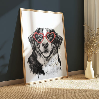 Premium Poster of Adorable Dog Wearing Heart Shaped Glasses Posters