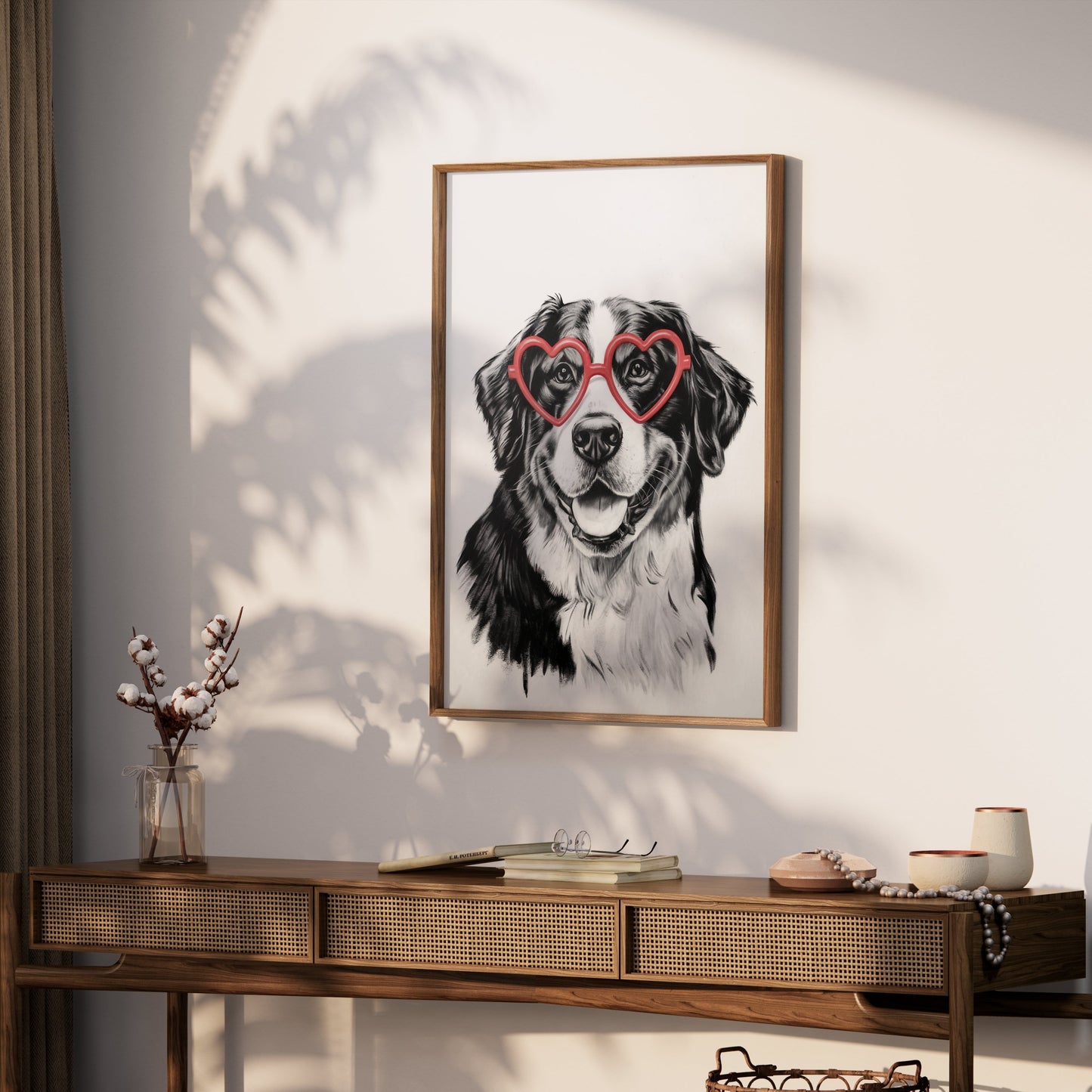 Premium Poster of Adorable Dog Wearing Heart Shaped Glasses Posters