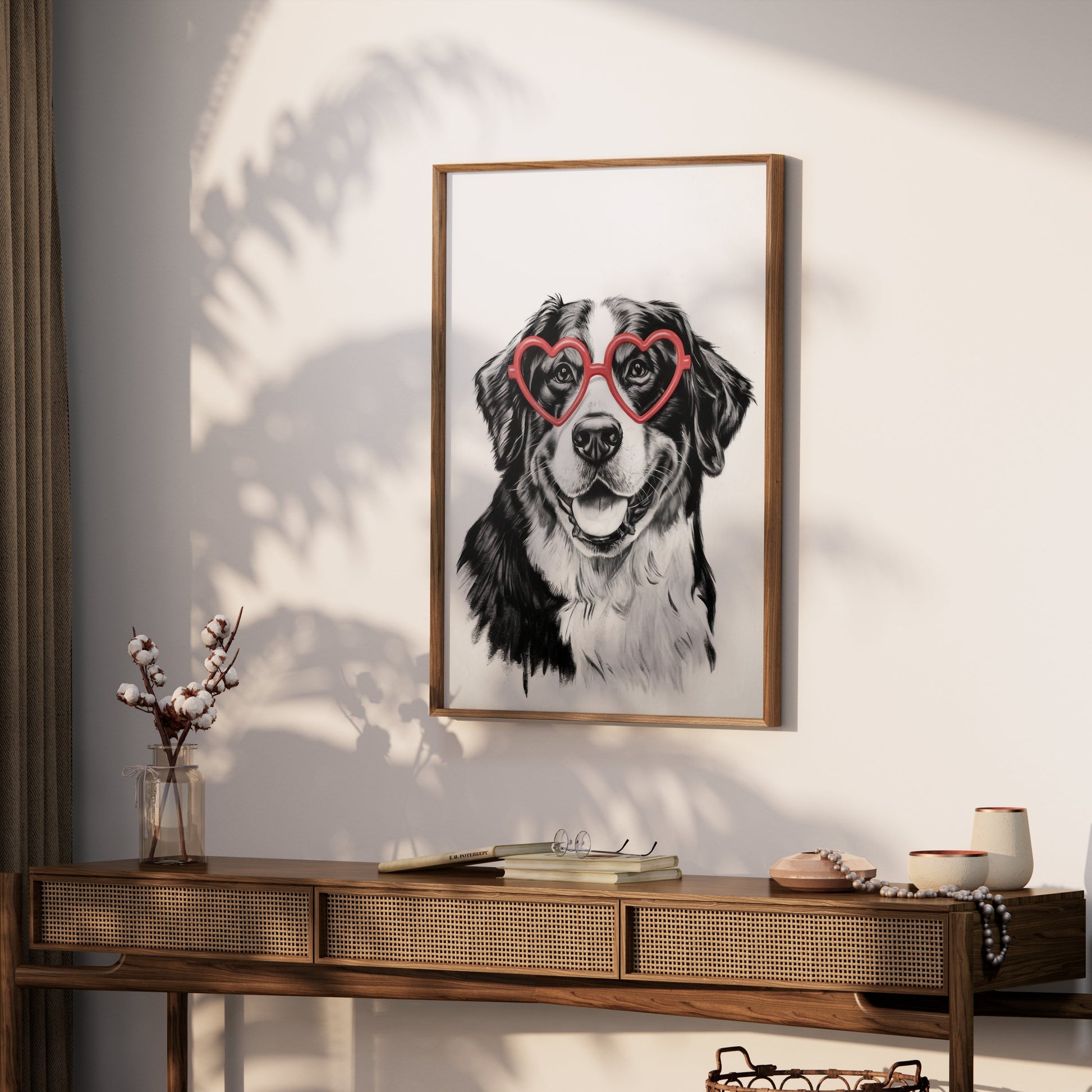 Premium Poster of Adorable Dog Wearing Heart Shaped Glasses Posters