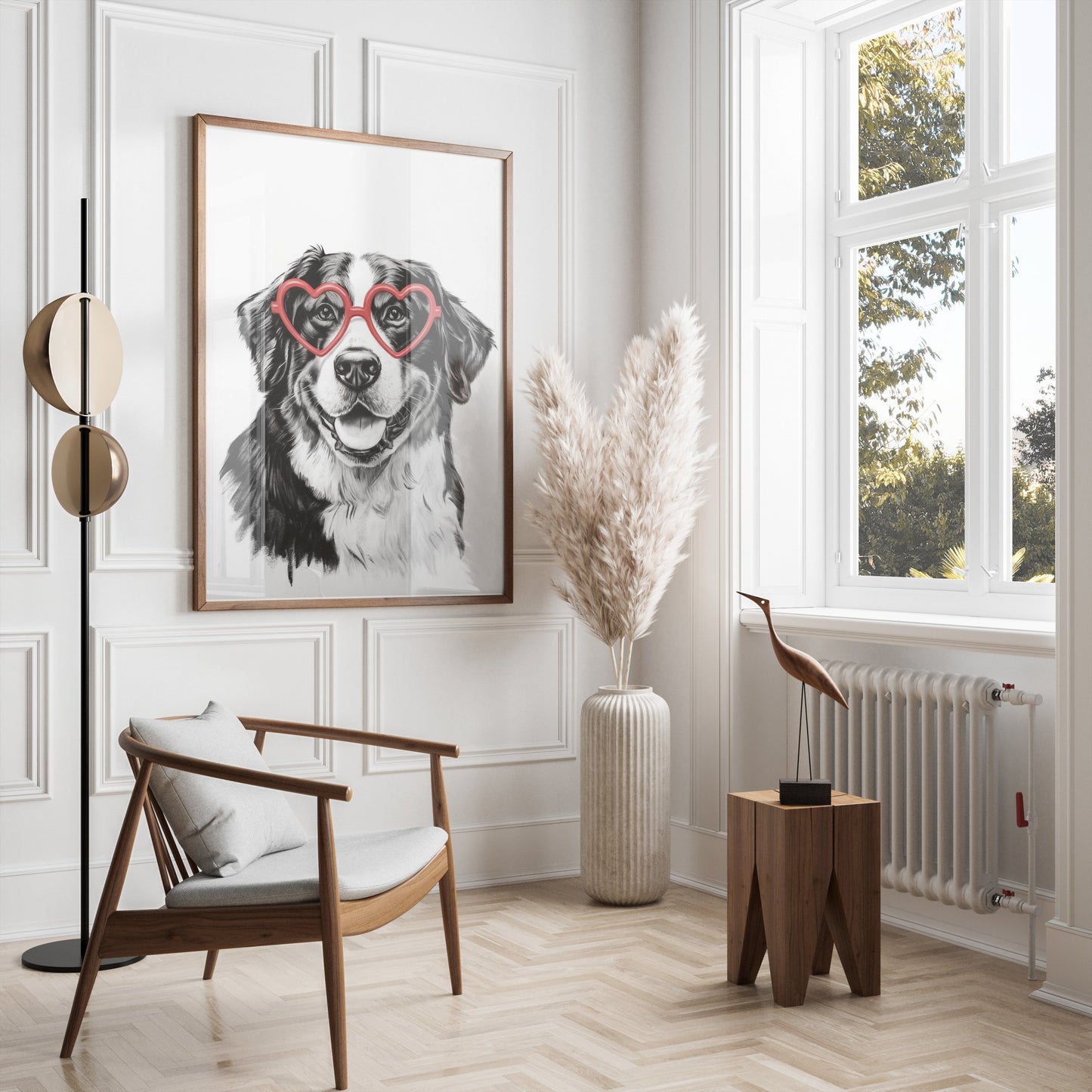 Premium Poster of Adorable Dog Wearing Heart Shaped Glasses Posters