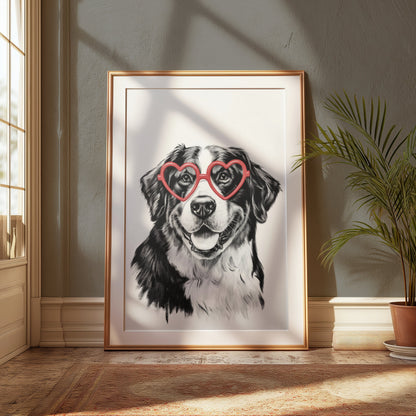 Premium Poster of Adorable Dog Wearing Heart Shaped Glasses Posters