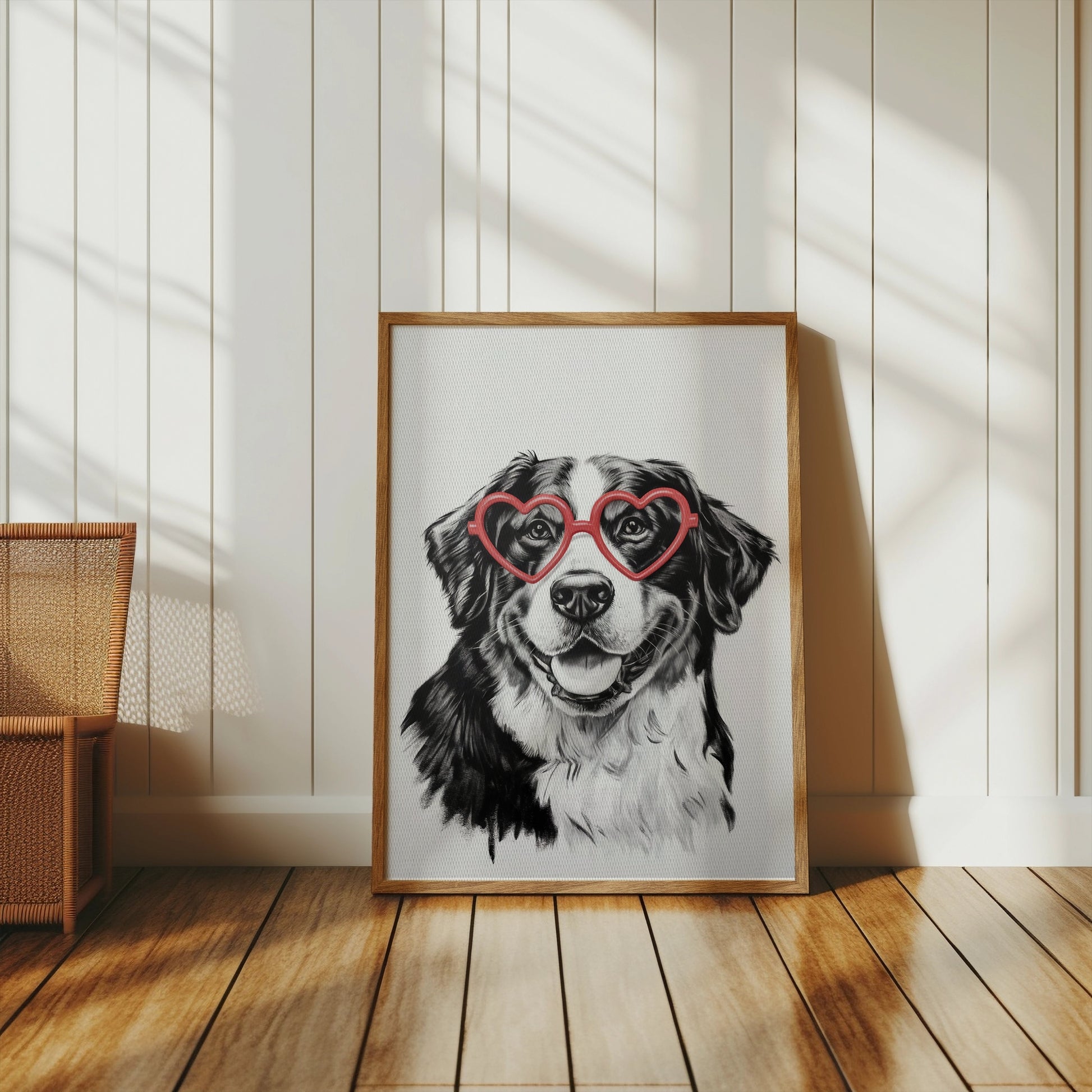 Premium Poster of Adorable Dog Wearing Heart Shaped Glasses Posters