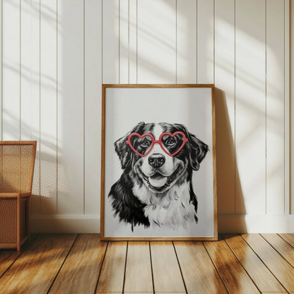 Premium Poster of Adorable Dog Wearing Heart Shaped Glasses Posters