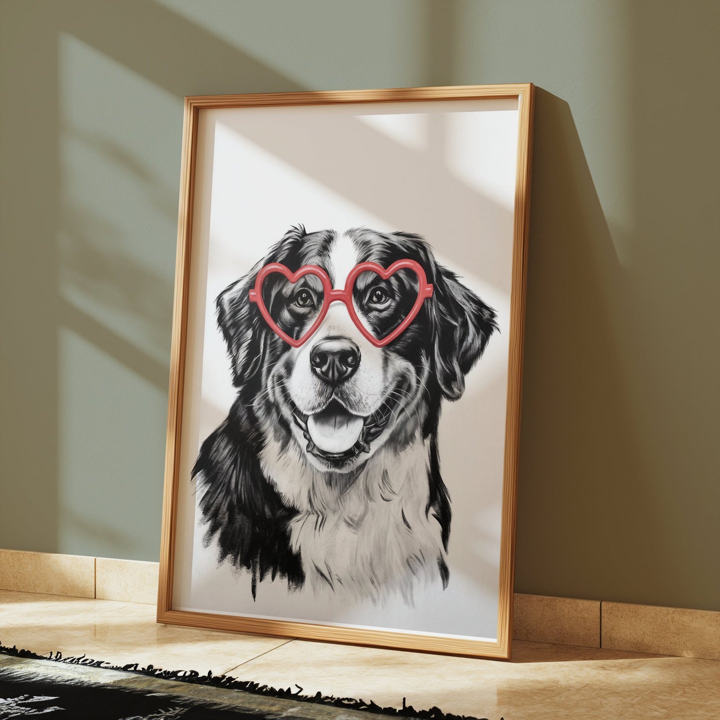 Premium Poster of Adorable Dog Wearing Heart Shaped Glasses Posters