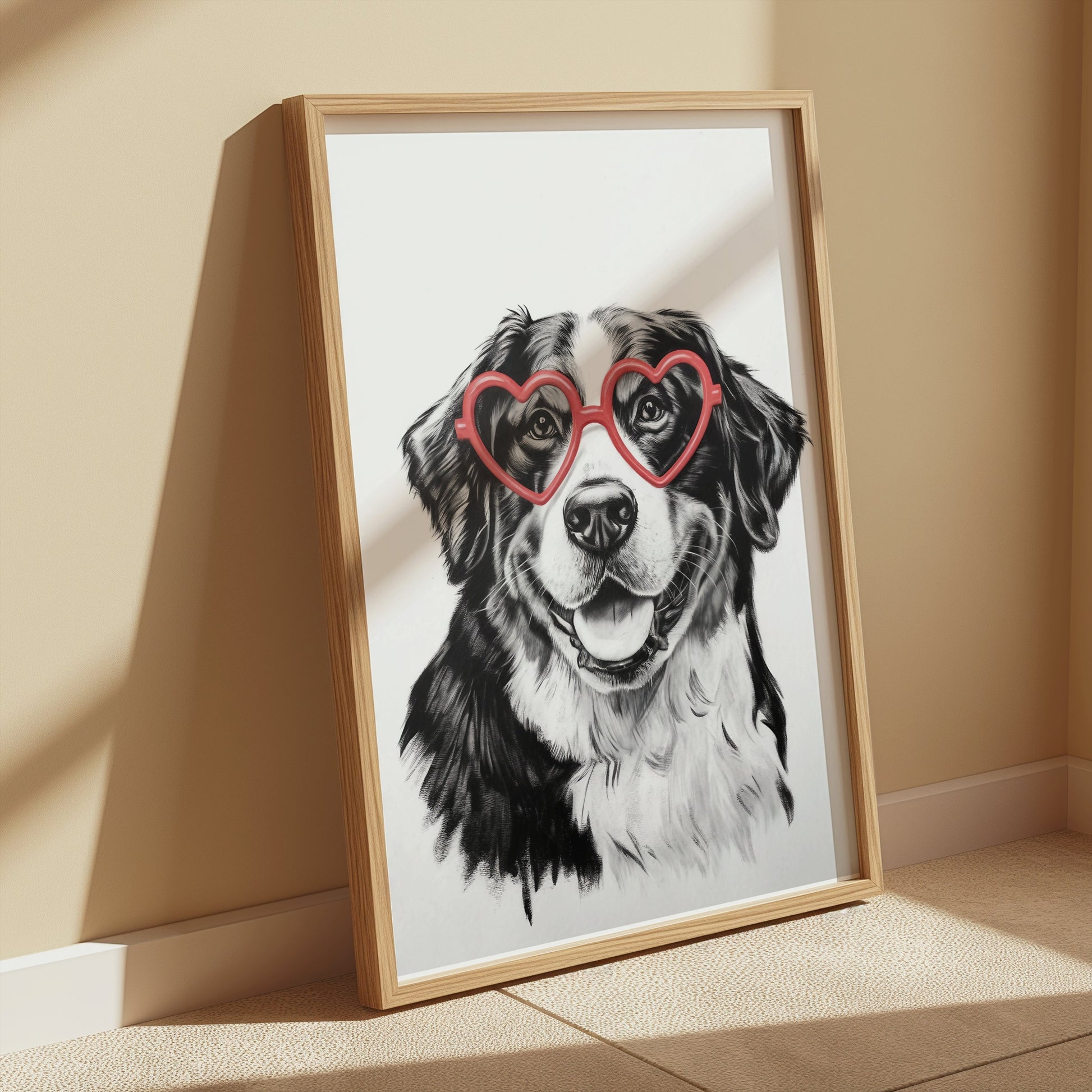 Premium Poster of Adorable Dog Wearing Heart Shaped Glasses Posters