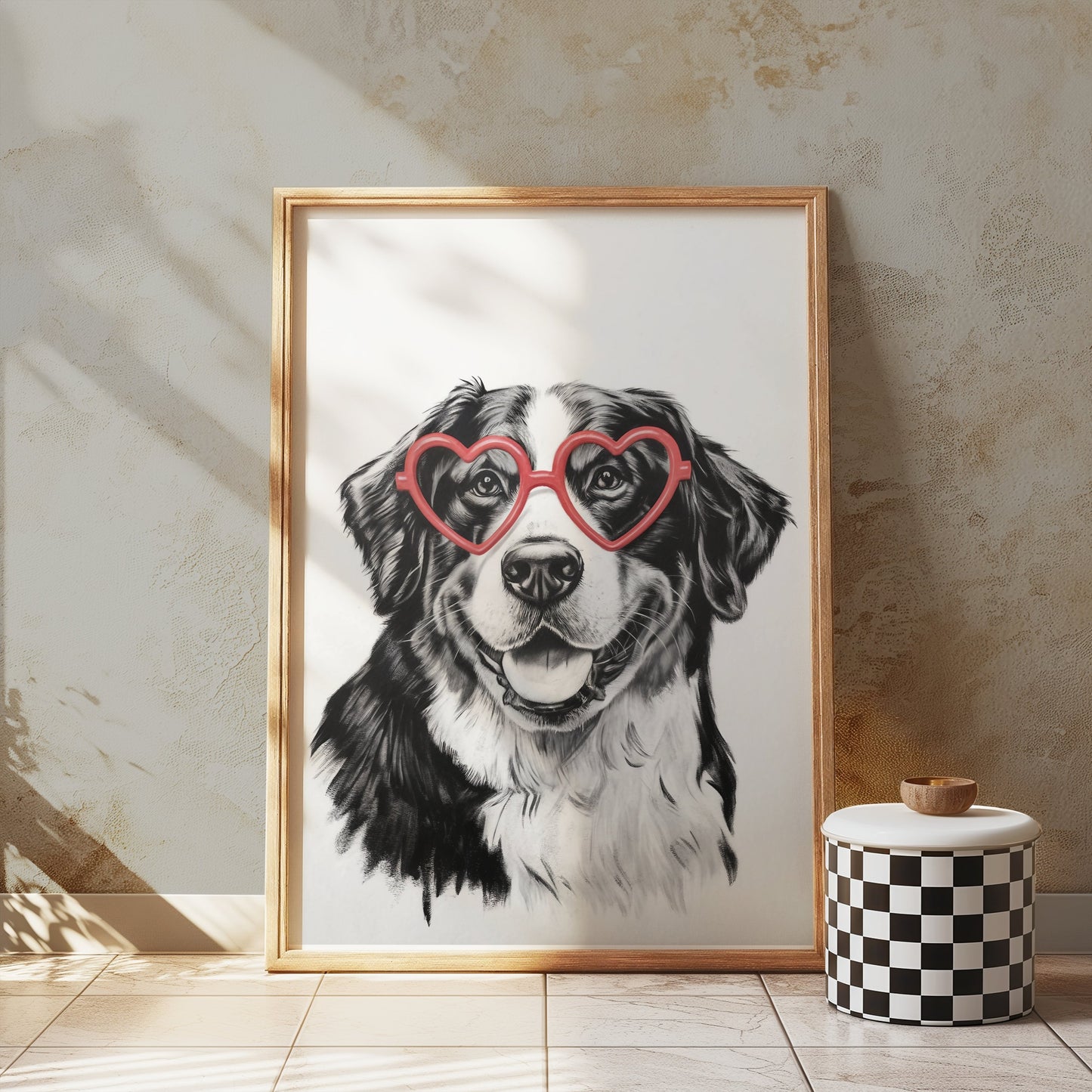 Premium Poster of Adorable Dog Wearing Heart Shaped Glasses Posters