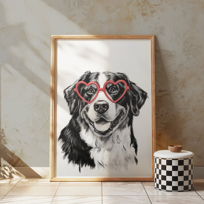 Premium Poster of Adorable Dog Wearing Heart Shaped Glasses Posters